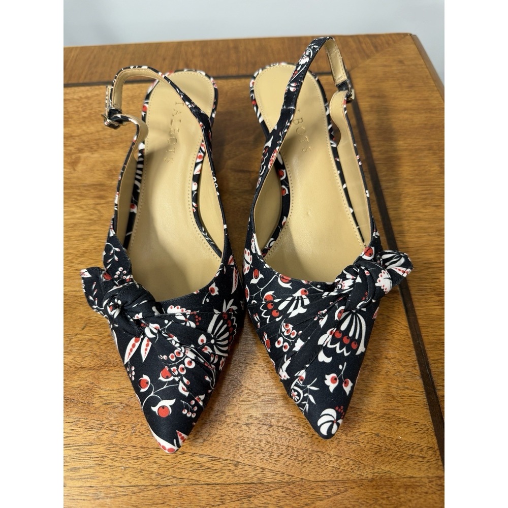 New Talbots Sylvie 6.5 Side Knot Slingbacks Paisley kitten Heel Black Red shoe‎